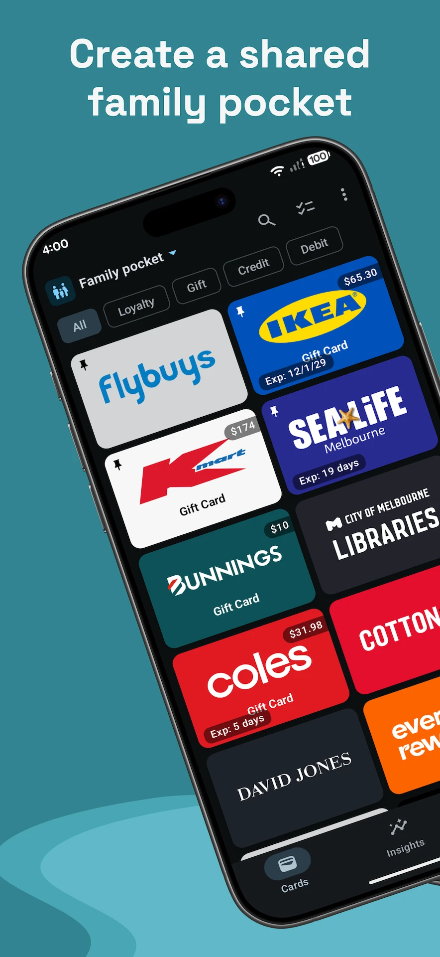 Create a shared family pocket for loyalty and gift cards