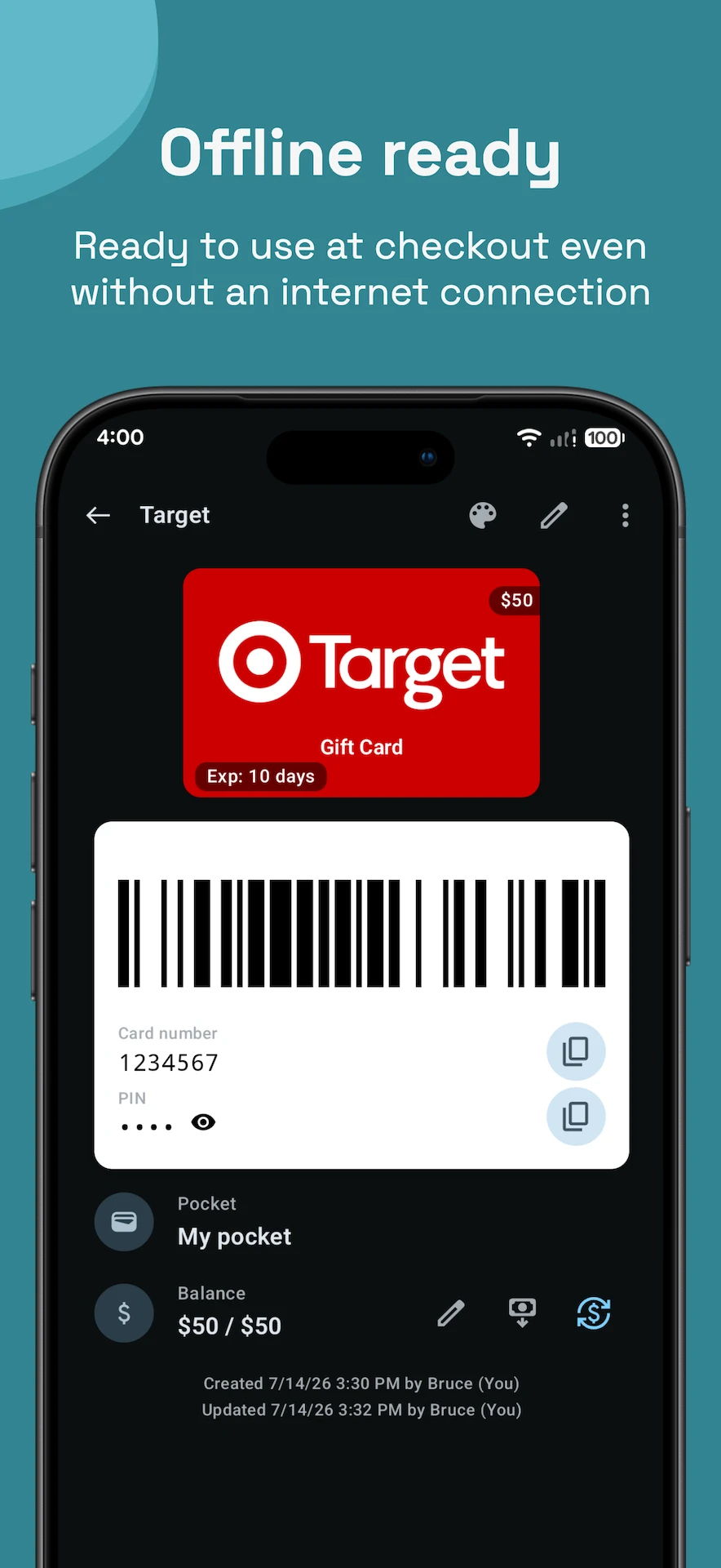 Offline ready - use at checkout without internet