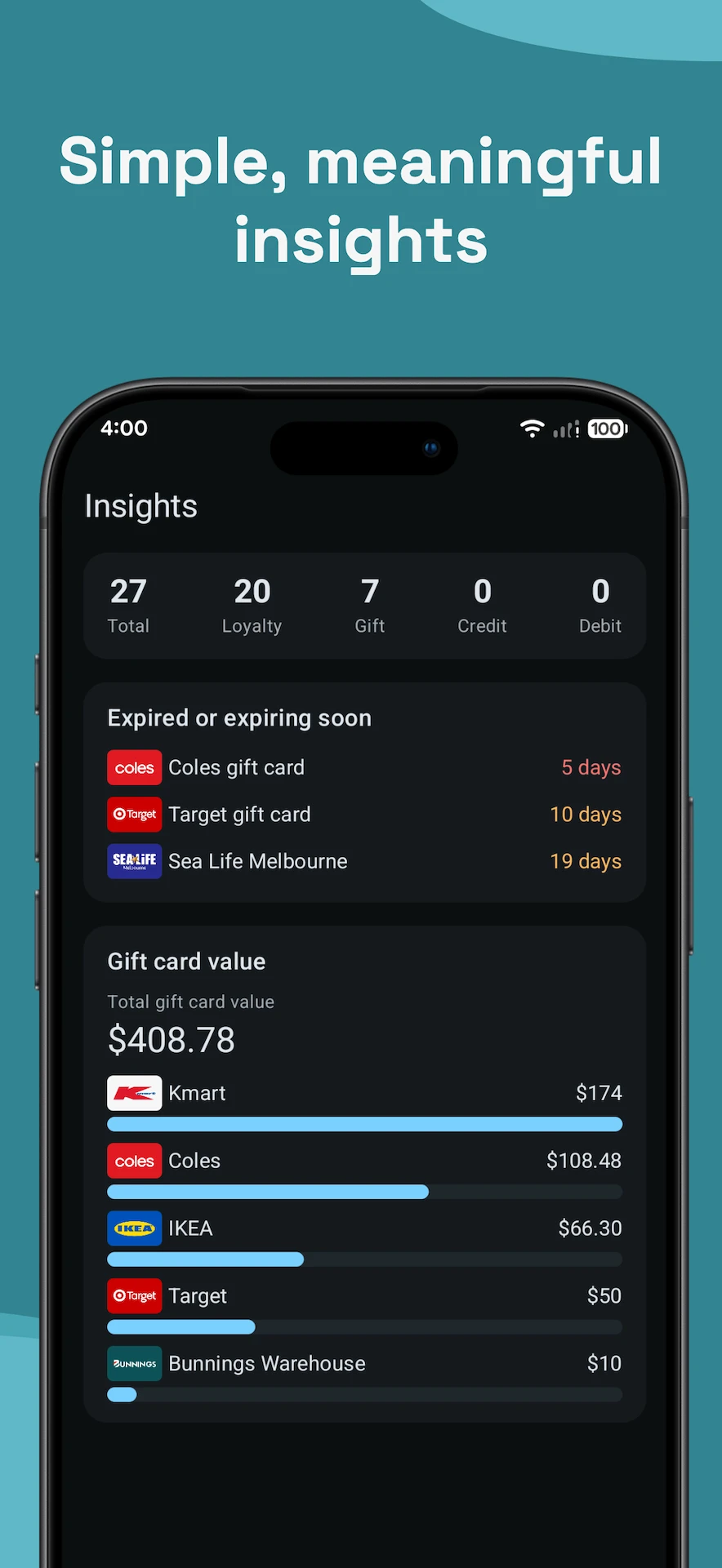 Simple, meaningful insights into your cards and their value