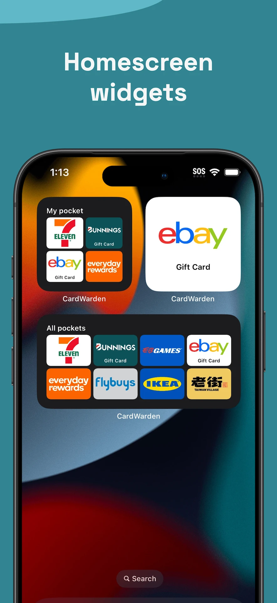 Homescreen widgets for quick access to your cards